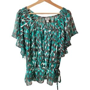 Worthington Sheer Chiffon Multi-Color Blouse Ruffle Shirt with Removable Cami